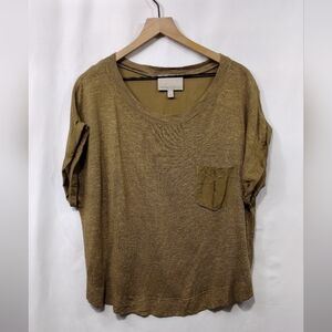 Heritage College Linen Blend Shirt Women's L Tan Boho Retro Y2K 90s Casual Comfy